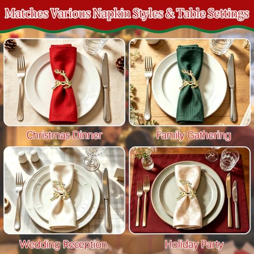 Legigo Set of 6 Gold Reindeer Napkin Rings for Christmas Table Decor