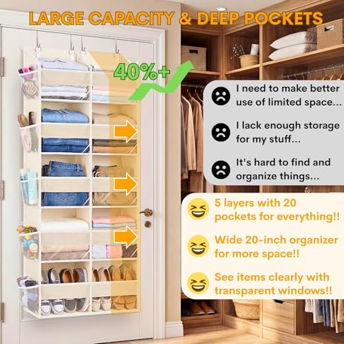 5-Tier Over the Door Hanging Organizer with 10 Compartments and Mesh Pockets