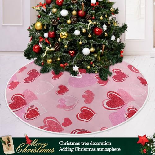 Dussdil 48 Inch Romantic Valentines Tree Skirt with Love Hearts and Stars for Christmas Decor - Multi 07