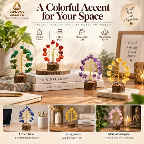 Gemstone Tree Set of 12 - ANAYA AGATE Mini Crystal Bonsai Gift Set for Chakra Healing
