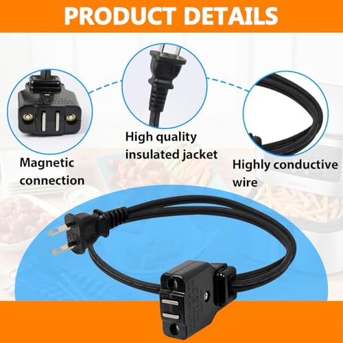 Magnetic Power Cord for Electric Deep Fryers, 120V 15A Replacement Cable