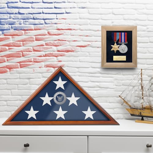 Wooden Burial Flag Display Case for 9.5x5ft Flag, Wall or Tabletop Box