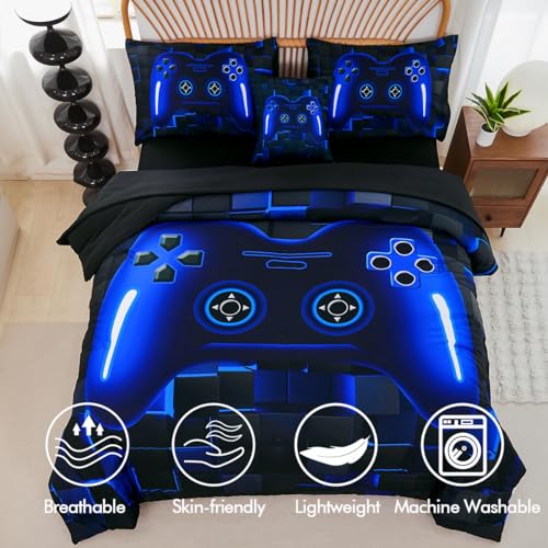 6-Piece Gamer Comforter Set Full Size - 3D Video Game Bedding for Boys