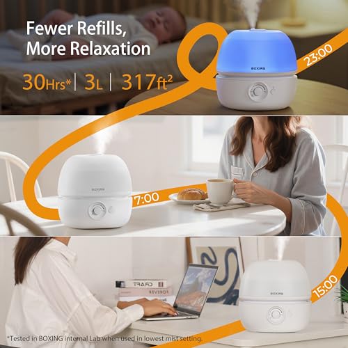 3L Top Fill Cool Mist Humidifier for Bedroom with Essential Oil Tray