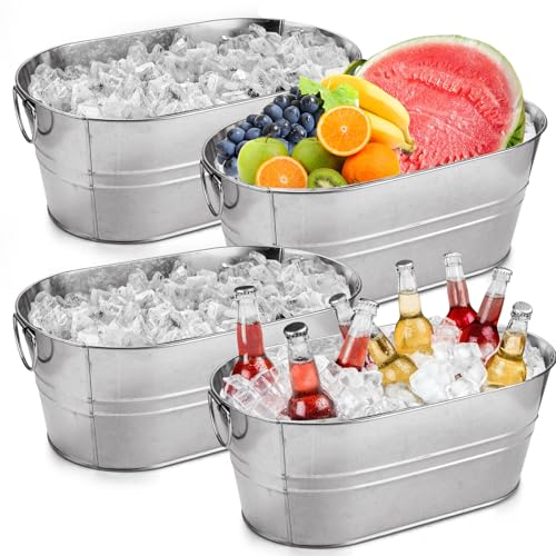 4 Pcs Galvanized Beverage Buckets 3.4 Gallon Ice Tubs for Parties with Handles