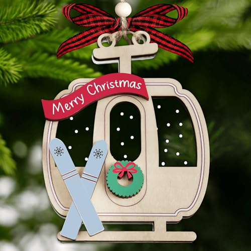 TOKAYEN Ski Gondola Ornament - 2-Layer Winter Xmas Tree Decoration