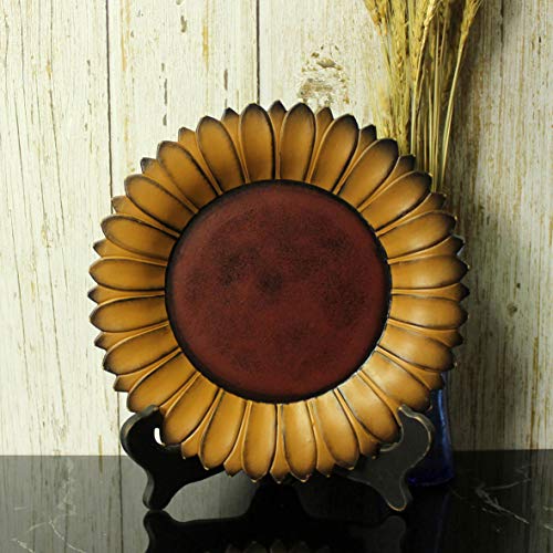 11-Inch Rustic Sunflower Wooden Decorative Plate with Display Rack