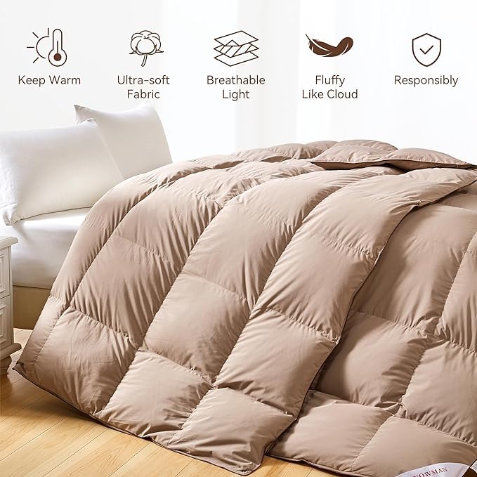 All-Season Queen Down Comforter Duvet Insert - 100% Cotton Baffle Box