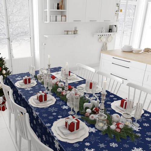 Blue & Silver 3Pcs Snowflake Christmas Tablecloths 54x108in - 3 Pieces