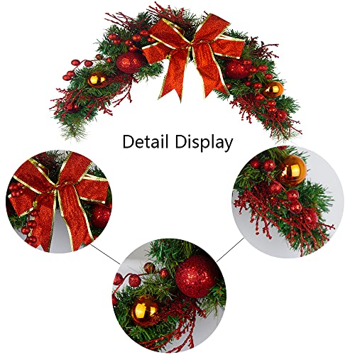 JOJAZE 31 Inch Christmas Swag Door & Wall Decor with Red Berries & Ribbon Bow