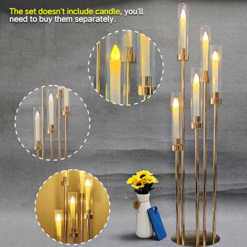 6-Piece Gold Candelabra Centerpiece Set for LED Candles No Candle Included