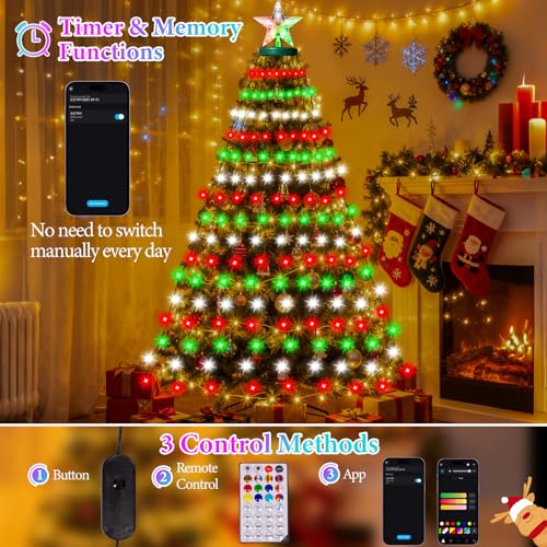 AMIPEPE 394LED Smart Christmas Tree Lights with Star Topper, 6.6ft, App Control, Music Sync, RGB Indoor/Outdoor