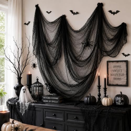 5-Piece Black Halloween Creepy Cloth Gauze Decorations (30 x 72 Inches)