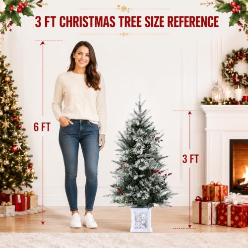 Garvee 3ft Christmas Tree with Snowman Base – Fiber Snowflake 2 Pack, Easy Indoor Setup