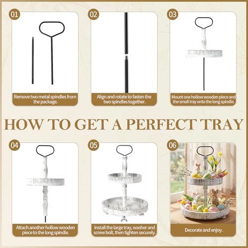 Horse Rustic 2-Tier Wooden Serving Tray, 18.5x12.5 White Farmhouse Cupcake Stand