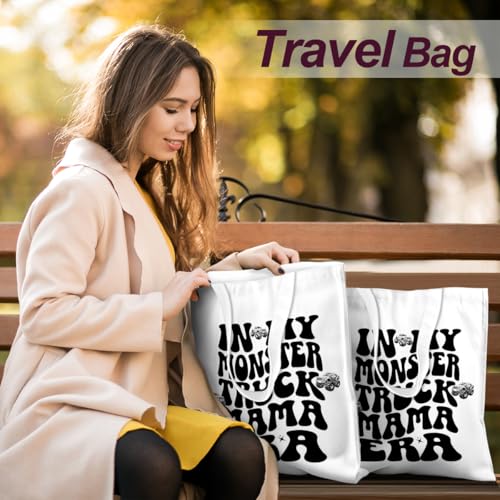 Henhesaha Mama Tote Bag – Canvas Family Organizer Tote, Reusable Grocery & Beach Bag (Truckmama01)