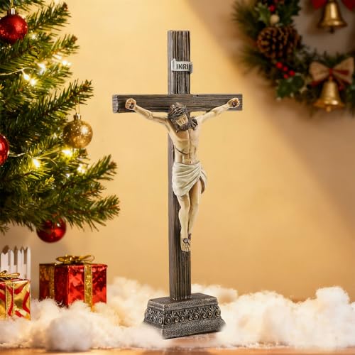 10.8-inch Resin Jesus Crucifix Statue - Standing or Wall Cross Decor