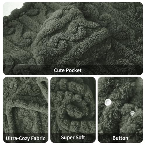 Sherpa Fleece Wearable Blanket Shawl with Pockets, Cozy Poncho Cape