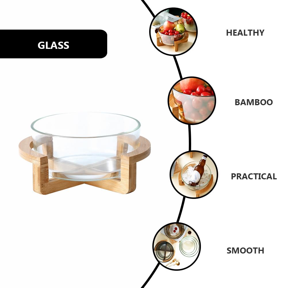 Cabilock Heat-Resistant Glass Salad Bowl with Stand 27 Oz Microwave Safe Clear Glass Serving Bowl for Fruits Vegetables and Snacks