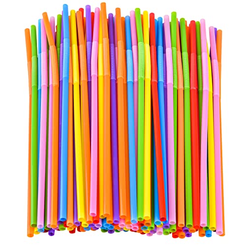 100-Pack Extra Long Flexible Plastic Straws - 12.8 Inch Bendy Party Straws