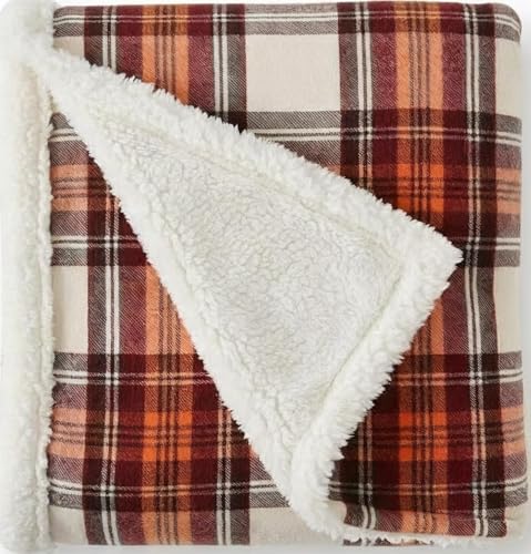 Reversible Plaid Sherpa Throw Blanket - Ultra Soft Fleece 50x60