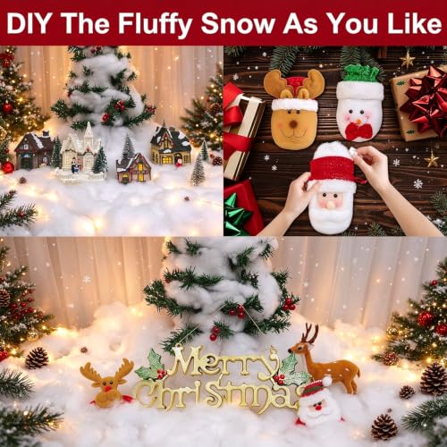 Fake Snow Decorations for Christmas, 75 sqft Fiber Artificial Snow Cotton for Holiday Decor