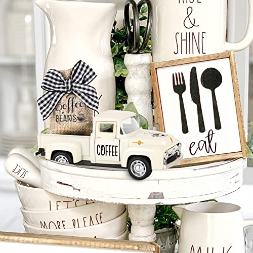 Mini Metal Pickup Truck Coffee Bar Decor with Burlap Coffee Bean Sack