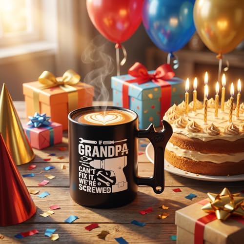 Black Grandpa Wrench Handle Coffee Mug - Funny Fathers Day Gift, Novelty Mechanic Tea Cup