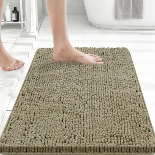 Bcoimo Small Chenille Bath Mat 24x17 Non-Slip Absorbent Bathroom Rug