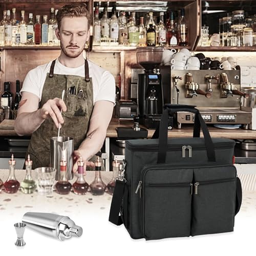 OUUTMEE Bartender Travel Bag for Cocktail Shaker Set - Black, Large Capacity
