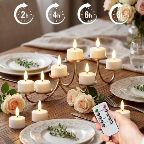 Lasumora Rechargeable White Tea Light Candles with Remote & Charging Base 12-Pack