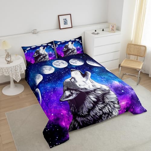 Galaxy Wolf Twin Comforter Set with Pillow Case - 3D Printed Bedding
