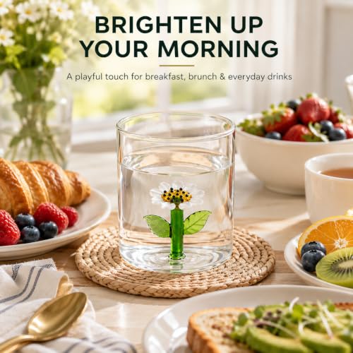 WD Lifestyle Daisy Borosilicate Glass Cup 8.4 Fl Oz - Clear Floral Drinking Glass
