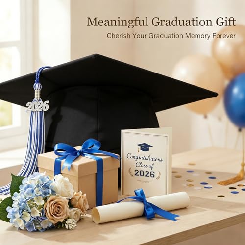 2026 Graduation Tassel with Gold Year Charm - Blue and White Cap Accessory