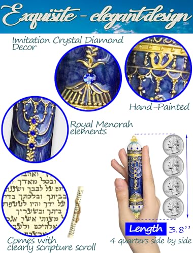 3.8-Inch Enamel Mezuzah Case with Scroll, Royal Blue Metal Door Mezuzah