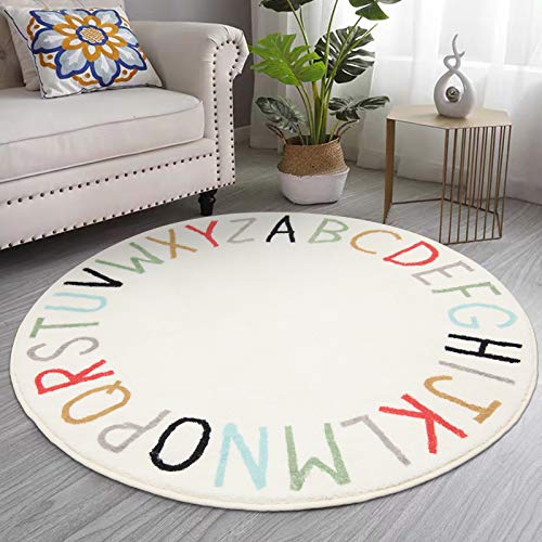 40-Inch Round Alphabet Area Rug, Soft Washable Kids Learning Floor Mat