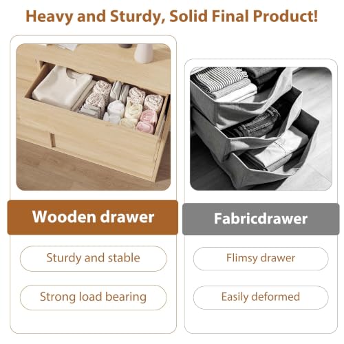 5-Drawer Wooden Dresser, Tall Bedroom Chest with Ample Storage, Natural Oak
