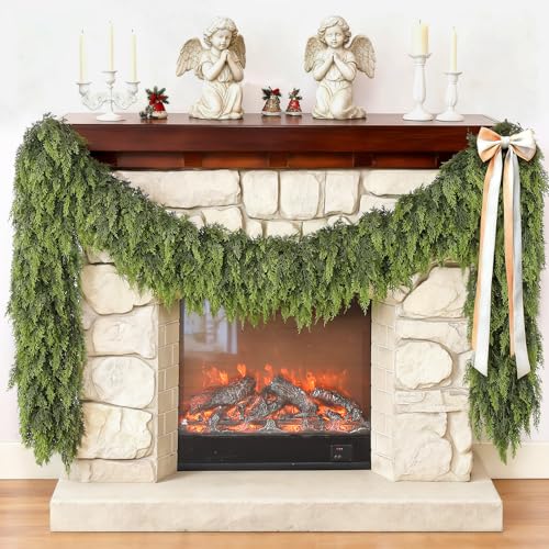 YXZZWL 6FT Artificial Cedar Garland for Fireplace & Home Decor, Lush Holiday Wreath