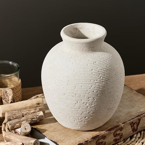 Rustic Ceramic Flower Vase - Handcrafted Farmhouse Table Decor (7.4 Inch)