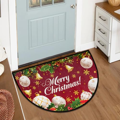 oooJHooo A-92 Merry Christmas Doormat Half-R Round Non-Slip Absorbent Entrance Mat