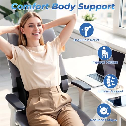 Ergonomic Lumbar Support Pillow - Memory Foam Back Cushion for Office and Gaming Chairs