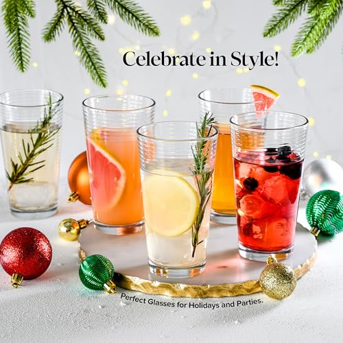 Glaver's 10 Pack Highball Glasses Set 17oz Ribbed Drinkware for Cocktails & More