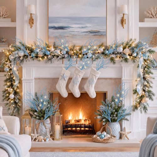 Coastal Blue Glitter Picks 15-Piece Set | Ocean-Themed Christmas Sprays