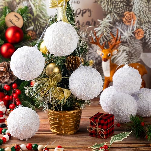 White 24Pcs 3.15 Inch Glitter Christmas Tree Ornaments Holiday Decorations