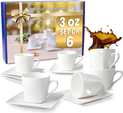 FUOCCI 6-Piece Turkish Coffee Cup Set 3 oz Porcelain Espresso & Saucer