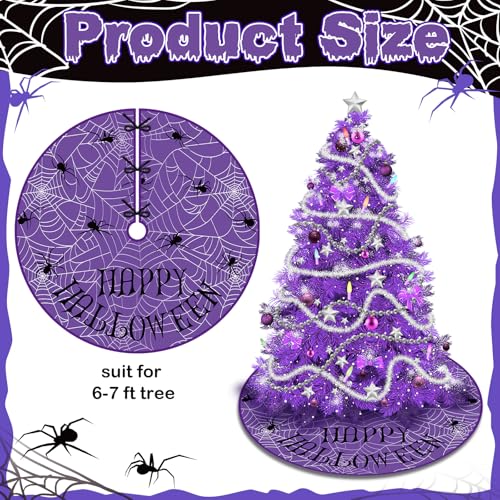 48-Inch Halloween Tree Skirt - Spooky Black & Purple Spider Web Decor