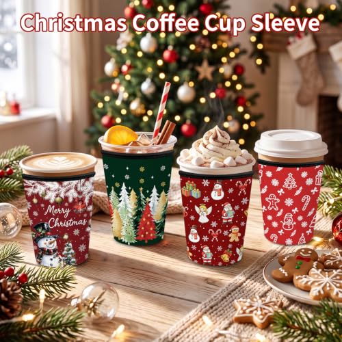 Angel Christmas Reusable Neoprene Coffee Sleeve Set - 3 Pack, Fits 16-32oz Cups - Angel1 Variation