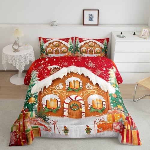 Feelyou Red Christmas Bedding Set Twin - 1 Comforter 68x90 + 1 Pillowcase 20x30