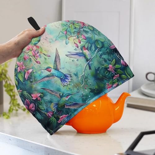 Hummingbird Floral Insulated Tea Cozy for Teapot - 13x10 Inch Kitchen Decor