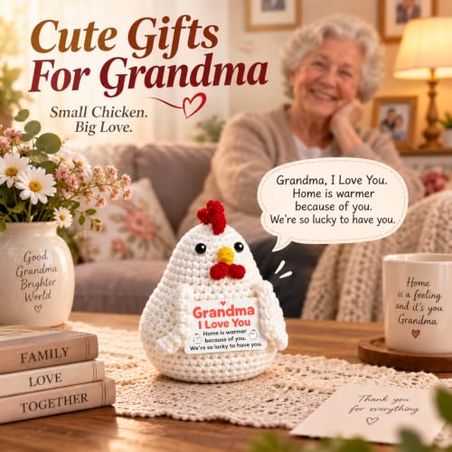 Grandma First Time Gifts from Grandchild - Handmade Crochet Chicken & Heartfelt Card